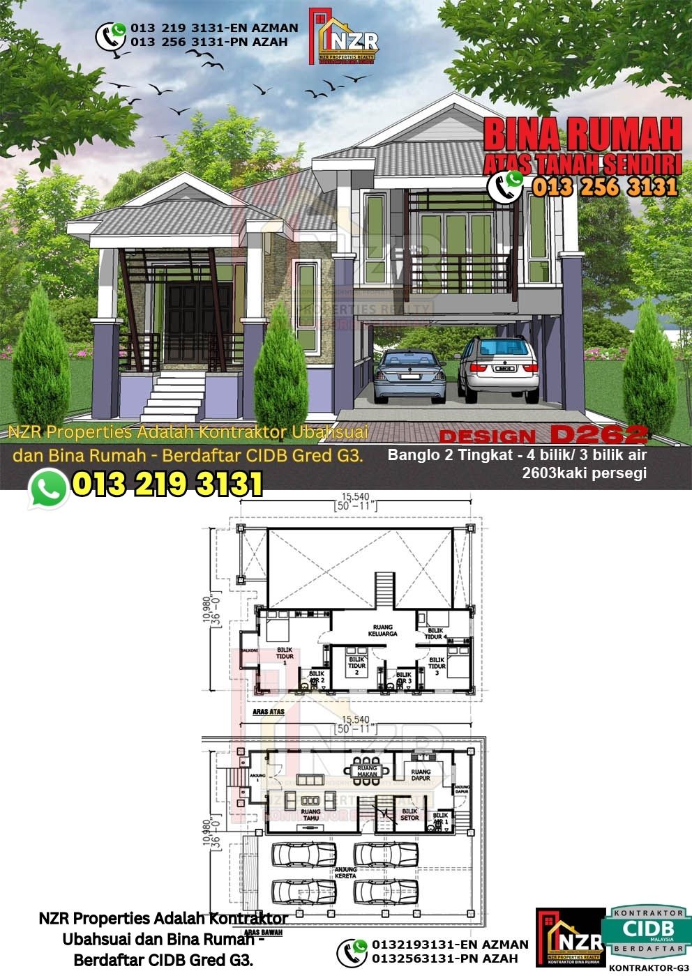 D262- 1½ Tkt-4Bilik-3B.Air-2603kps