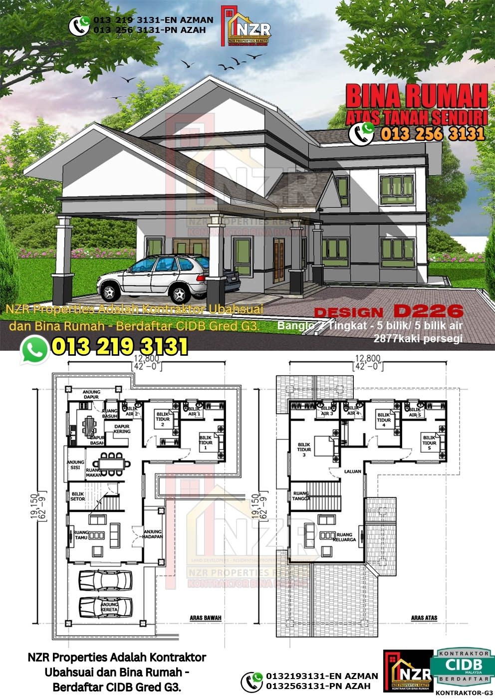 Design 26-Kod D226-Design Rumah Dua Tingkat -5Bilik &5Bilik Air-Size Rumah 2877kps-Cantik