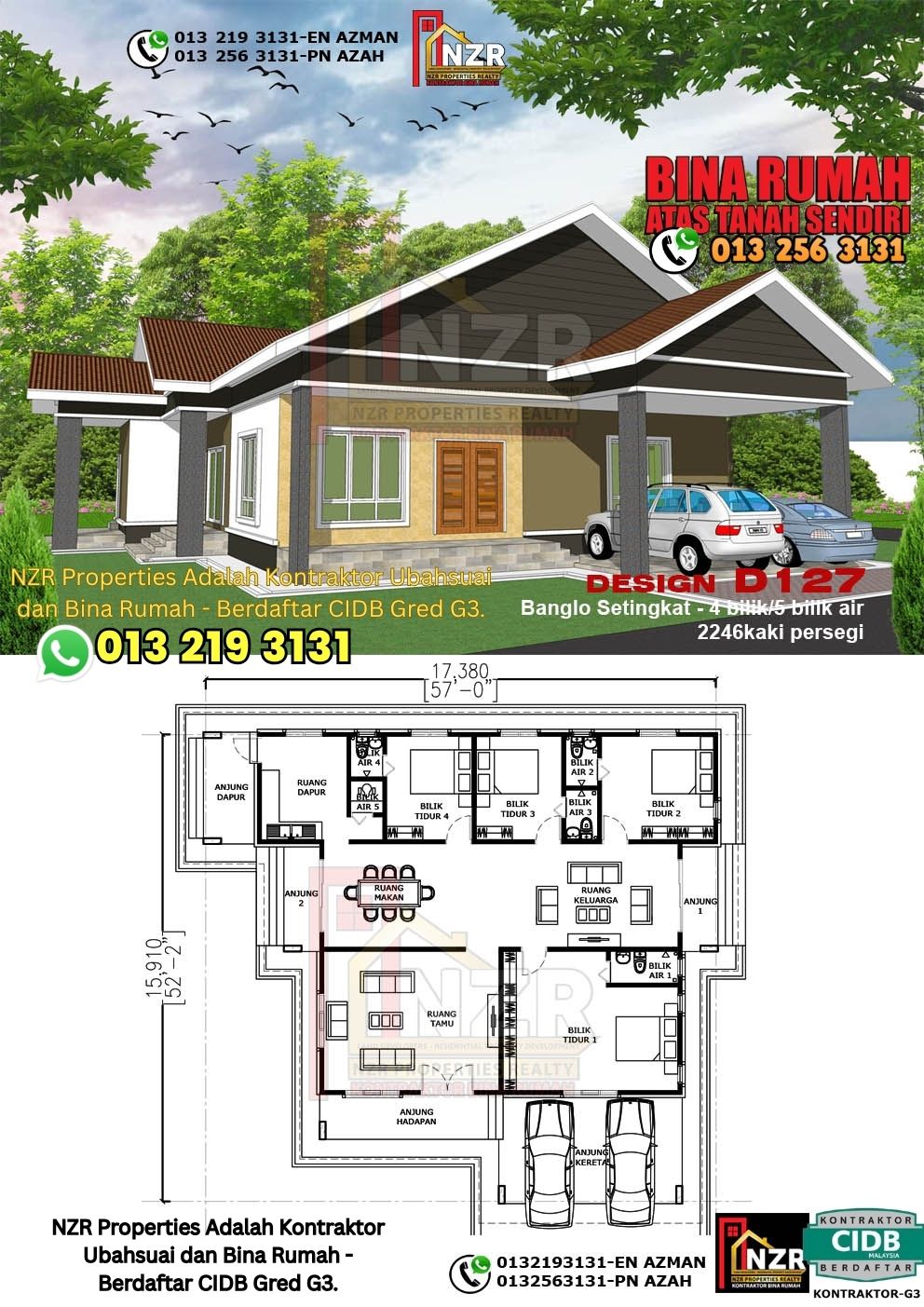 Design 8-Kod D127-Banglo Setingkat - 4Bilik & 5 Bilik Air-Size Rumah 2246kps