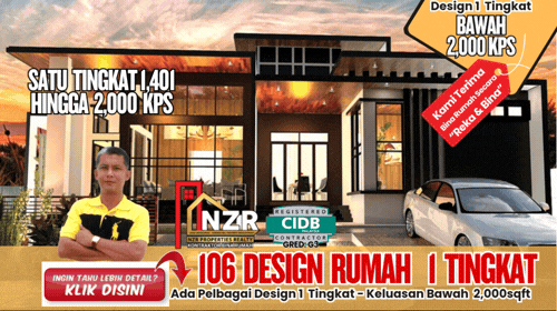 NZR-4- Design Rumah - 1 Tingkat - Bawah 2,000sqft-Pelan Lantai & Design Rumah dari NZR Properties